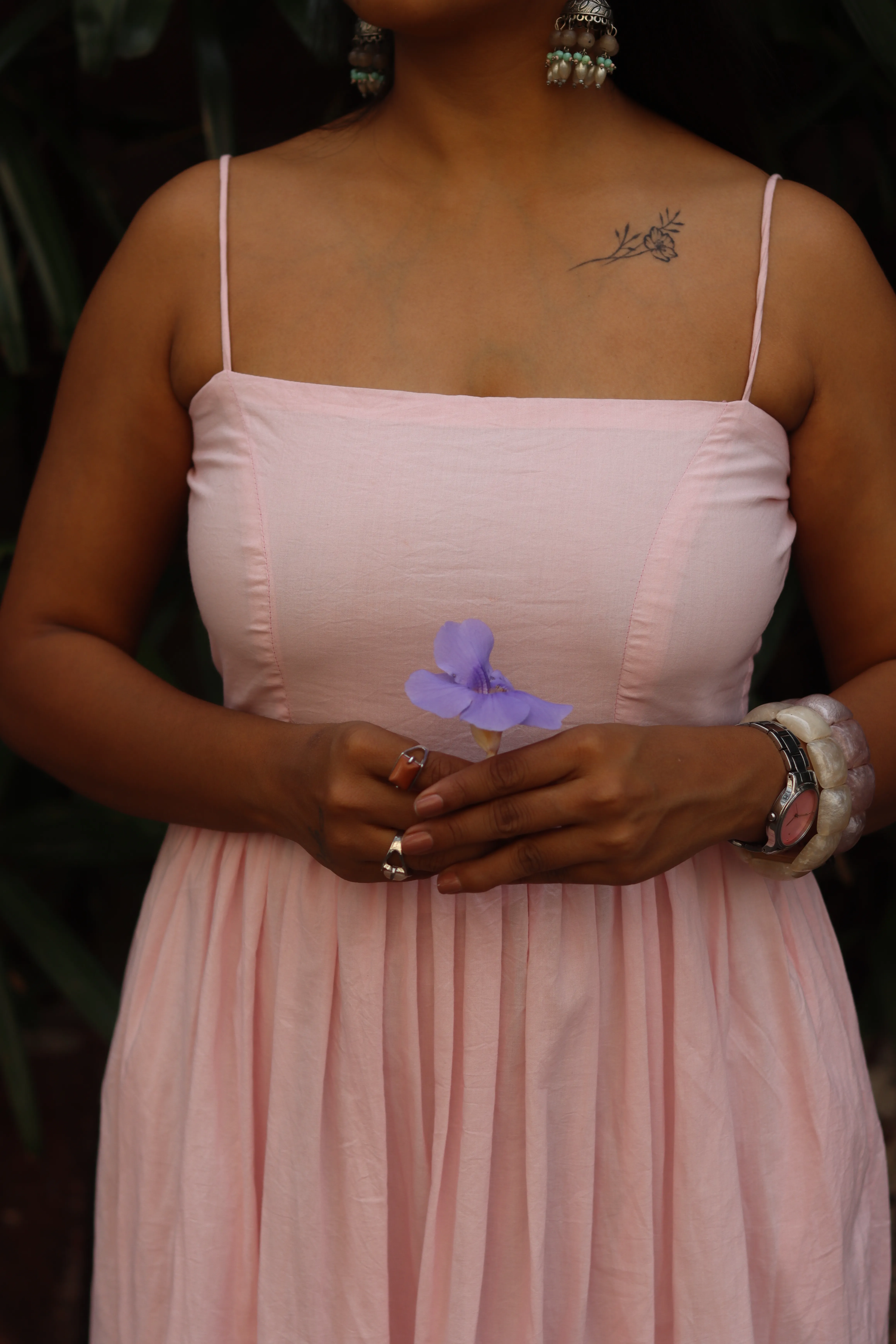 Haya-Powder Pink Mul Cotton Maxi Dress