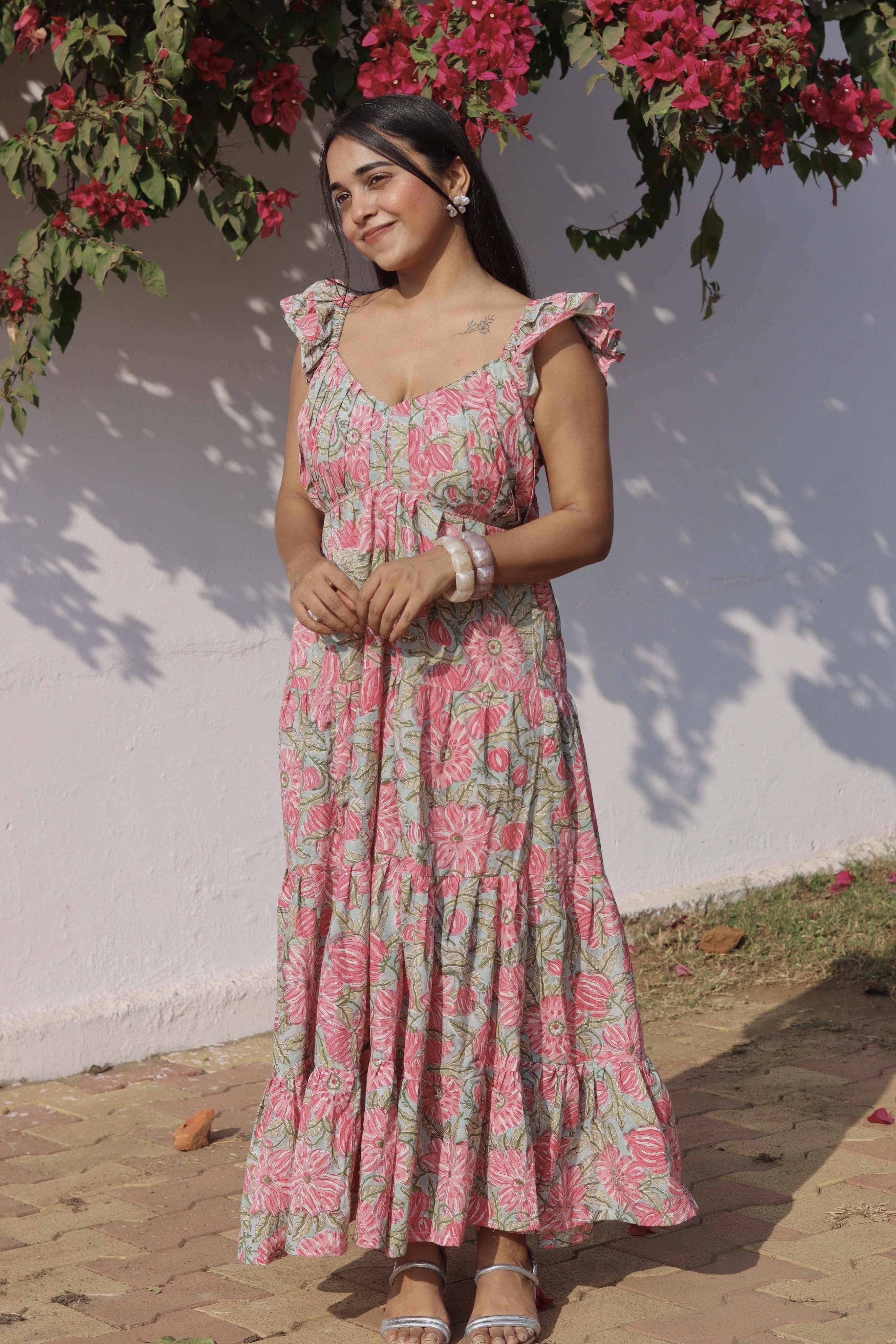 Gul-Posh-A pleated tiered maxi dress
